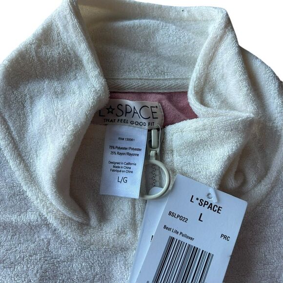 L*Space L Best Life Pullover‎ Pink Cream Terry Sweatshirt Sporty Colorblock New - Picture 4 of 12
